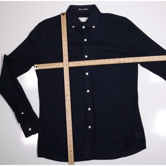 Loro Piana Knot Standard Navy Blue Knit Cotton Button-Up Custom Shirt Medium 16 - Picture 4 of 7